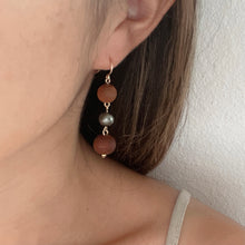Load image into Gallery viewer, Koa Wood Bead with Tahitian Pearl- 14k Gold Filled Dangle Earrings
