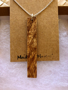 Natural Hawaiian Koa Wood Pendant w/ Sterling Silver Necklace