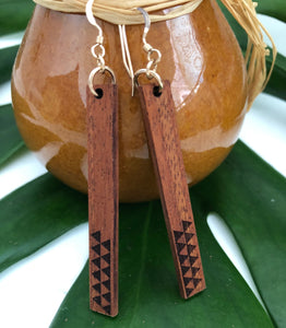 Huinakolu Triangle Kapa Hawaiian Koa Wood - 14k Gold Filled/ Sterling Silver Earrings