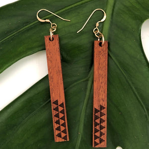 Huinakolu Triangle Kapa Hawaiian Koa Wood - 14k Gold Filled/ Sterling Silver Earrings