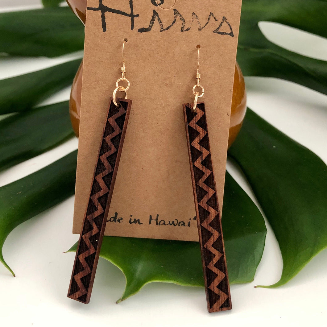 Lokahi Kapa Hawaiian Koa Wood - 14k Gold Filled/ Sterling Silver Earrings