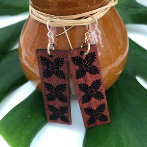 'Ulu Hawaiian Quilt Hawaiian Koa Wood - 14k Gold Filled/ Sterling Silver Earrings