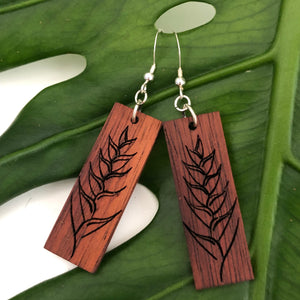 Heliconia Hawaiian Koa Wood - 14k Gold Filled/ Sterling Silver Earrings