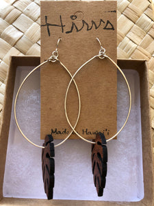 Monstera Hawaiian Koa Wood - 14k Gold Filled/ Sterling Silver/ 14k Rose Gold Filled Hoop Earrings